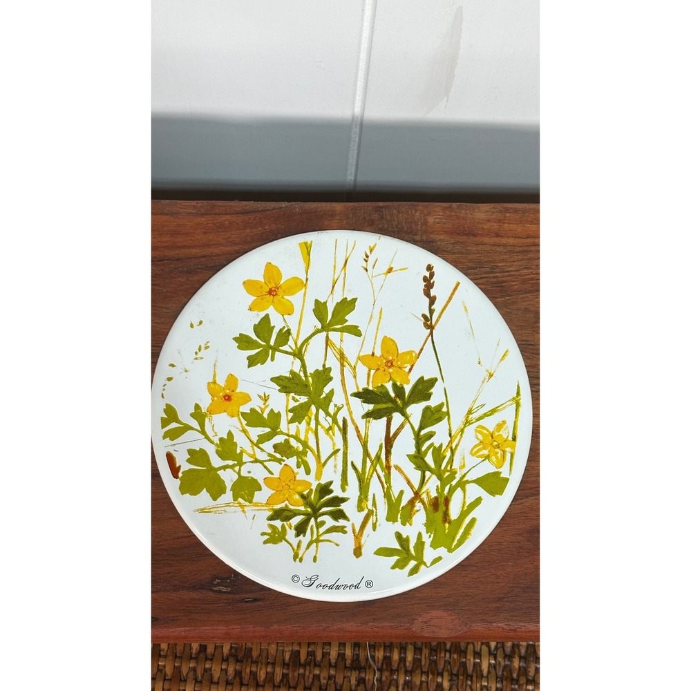 Vintage Goodwood Cheese Board Trivet Yellow Wildflowers Floral Ceramic Wood 6in